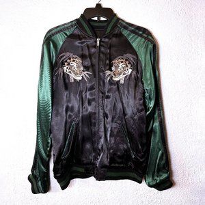 Tiger Satin Sukajan Souvenir Bomber Jacket — Japanese Clasic Script